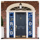 Lofaris 71 x 12 Inches Graduation Porch Sign Banner â Class of 2025 Congrats GRAD Design Polyester Blue Vertical Hanging Decoration for Home Outdoor and Party