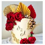 JeVenis Red Rose Cake Decoration Queen Birthday Cake Decoration Ginkgo Palm Leaves for Wedding Birthday Engagement Bridal Shower