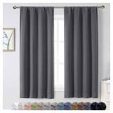 WelvetBLK Grey Blackout Curtains for Bedroom Living Room 63 Inch Length 2 Panels Set, Soft Solid Room Darkening Thermal Insulated Window Treatments, Rod Pocket Dining Room Curtains, Grey, 40\" Wx63 L