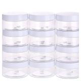 Empty 12 Pack Clear Plastic Storage Favor Jars Wide-mouth Plastic Containers with Lids for Beauty Products, DIY Making or Others (4 oz, White)