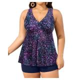 Aqua Eve Plus Size Swimsuits with Shorts Two Piece Tankini for Women Flowy Bathing Suits Athletic Swimwear Star Whole Sky 18W