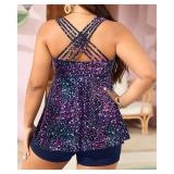 Aqua Eve Plus Size Swimsuits with Shorts Two Piece Tankini for Women Flowy Bathing Suits Athletic Swimwear Star Whole Sky 18W