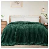 Exclusivo Mezcla Twin Size Flannel Fleece Blanket, Super Soft Striped Jacquard Bed Blanket, Lightweight Fuzzy Cozy for All Seasons, 60x80 Inches, Forest Green