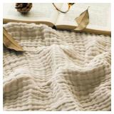 EMME Cotton Throw Blanket Large 50\"x70\" Gifts for Women 100% Muslin for Couch Breathable Gauze All Season Soft and Lightweight Pre-Washed (Light Tan)