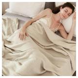 EMME Cotton Throw Blanket Large 50\"x70\" Gifts for Women 100% Muslin for Couch Breathable Gauze All Season Soft and Lightweight Pre-Washed (Light Tan)