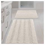 H.VERSAILTEX Ivory Bath Mat Bath Rugs, Extra Thick Striped Bath Rugs for Bathroom 2 Piece Bathroom Set, Anti-Slip Soft Plush Chenille Shaggy Mat Water Absorbent (Ivory, 20\" x 32\"/17\" x 24\")