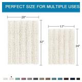 H.VERSAILTEX Ivory Bath Mat Bath Rugs, Extra Thick Striped Bath Rugs for Bathroom 2 Piece Bathroom Set, Anti-Slip Soft Plush Chenille Shaggy Mat Water Absorbent (Ivory, 20\" x 32\"/17\" x 24\")