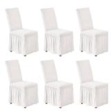 NICEEC Spandex Chair Covers for Dining Chairs Covers Set of 6 Removable Dining Room Chair Covers with Skirt Parson Chair Slipcovers Washable Chair Protector for Kitchen Wedding Party Banquet(White)