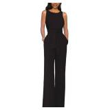 LILYIN Womenâs Sleeveless Belted High Waist Wide Leg Jumpsuit with Pockets (XL, Black)