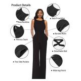 LILYIN Womenâs Sleeveless Belted High Waist Wide Leg Jumpsuit with Pockets (XL, Black)