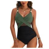 Blooming Jelly Womens One Piece Swimsuit Full Coverage Tummy Control Bathing Suits Over 50 Swim Suits(XL, Black Green)