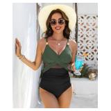 Blooming Jelly Womens One Piece Swimsuit Full Coverage Tummy Control Bathing Suits Over 50 Swim Suits(XL, Black Green)