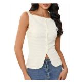 MakeMeChic Womens Vest Top Trendy Button Up Tank Tops Asymmetrical Y2k Going Out Top Apricot Medium