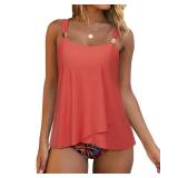 RXRXCOCO Women Tankini Bathing Suits Ruffle High Waisted Swimsuit Plus Size Tummy Control Swimwear Orange X-Large