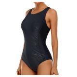 beautyin Women One Piece Black Swimsuit Tummy Control Bathing Suit Athletic Racerback Swimwear