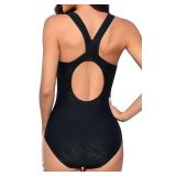 beautyin Women One Piece Black Swimsuit Tummy Control Bathing Suit Athletic Racerback Swimwear