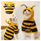 Selena Cat Bee Antennae Costume Hoodies Cute Bee Stripes Dog Kitten Puppy Pet Apparel (Medium,Yellow&Black)