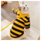 Selena Cat Bee Antennae Costume Hoodies Cute Bee Stripes Dog Kitten Puppy Pet Apparel (Medium,Yellow&Black)