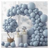 RUBFAC 129pcs Dusty Blue Balloons Different Sizes 18 12 10 5 Inch Latex Haze Blue Balloon Garland Arch for Party Decoration Birthday Wedding Engagements Anniversary Baby Shower Party Supplies
