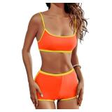 AngiMelo High Waisted Bikini Sets for Women Two Piece Tummy Control Swimsuits Modest Bathing Suit Shorts Swim Suits Teens