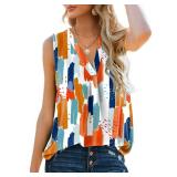 Womens Tops Dressy Casual V Neck Colorful Floral Chiffon Tank Tops Polyester XL