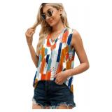 Womens Tops Dressy Casual V Neck Colorful Floral Chiffon Tank Tops Polyester XL