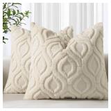 decorUhome Fall Throw Pillow Covers 18x18 Inch Set of 2, Soft Plush Decorative Faux Fur Beige Solid Couch Pillow Covers, Accent Farmhouse Neutral Square Euro Pillow Cases for Sofa Bed Living Room