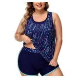 NIeyook Plus Size Tankini 3 Piece Bathing Suit for Curvy Women Tummy Control Swimsuit with Boy Shorts Tank Top with Sports Bra Blue Meteor Shower 26 Plus