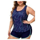 NIeyook Plus Size Tankini 3 Piece Bathing Suit for Curvy Women Tummy Control Swimsuit with Boy Shorts Tank Top with Sports Bra Blue Meteor Shower 26 Plus