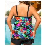 Plus Size Tankini Swimsuits - Women Two Piece Tankini Top with Shorts Flowy Swimsuit 2025 Bathing Suits Tropic Floral 14W