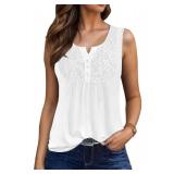 Summer Tank Tops for Women V Neck Lace Trim Sleeveless T Shirts with Button Cute Floral Causal Tops