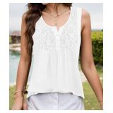 Summer Tank Tops for Women V Neck Lace Trim Sleeveless T Shirts with Button Cute Floral Causal Tops