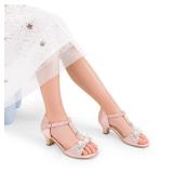 DREAM PAIRS Girls Sandals Ankle Strap T-Strap Low Heel Pearl Bow Flower Pump Dress Wedding Party Shoes for Little Kid/Big Kid,Size 5 Big Kid,Pink,KKUMHS2501
