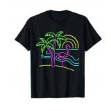 Vintage 80s Pink Flamingo Palm Tree Summer Vacation Beach T-Shirt