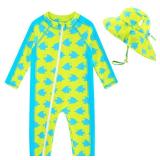 UNIFACO 18-24 Months Baby Boys Swimsuit Infant Rashguard UPF 50+ One Piece Bathing Suit with Sun Hat