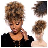 ENTRANCED STYLES Drawstring Ponytail with Bangs Afro Puff Ponytail Extensions for Women Short Curly Puff Ponytail with Bangs Clip in Wrap Updo Hairpiece for Women(#T30)