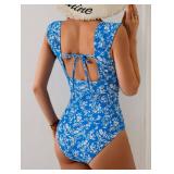 B2prity Womens One Piece Swimsuit Retro Square Neck Tummy Control Bathing Suits Ruched Modest Full Coverage Swimwear