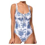 BERLOOK Womens Sexy One Piece Swimsuit High Waisted Flattering Cutouts Ruched Swimsuits Blue