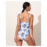 BERLOOK Womens Sexy One Piece Swimsuit High Waisted Flattering Cutouts Ruched Swimsuits Blue