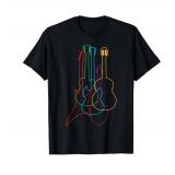 UAB KIDKIS Colored Guitars Electric Acoustic Classical Gift T-Shirt - Black - S - Unisex - Short Sleeve - T-Shirt - Guitar Design - Birthday - Music Lovers