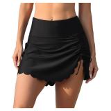 ALove High Waisted Swim Skirts for Women Scallop Tummy Control Swimsuit Skort Bottom Split Skirts