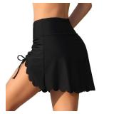 ALove High Waisted Swim Skirts for Women Scallop Tummy Control Swimsuit Skort Bottom Split Skirts