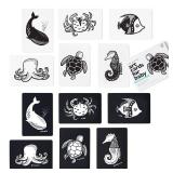 Wee Gallery Art Cards for Baby, Durable High Contrast Black and White Animal Flashcards for Newborns, Brain Development, Sensory Toys, Tummy Time Essentials for Infant and Toddler - Ocean Animals