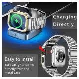 MioHHR Stainless Steel Band and Case Compatible with Apple Watch Band 45mm, Men Metal Protective Bumper Cover for iWatch Series 9/8/7, Silver/Gold