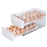XCX Egg Storage for Refrigerator, Egg Holder for Kitchen Countertop, PET & PP Egg Container for Fridge, Egg Dispenser for 36 Eggs, Double Layer, 18 Eggs per Layer (White)