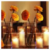 PHOSPHOR 6 PCS Ribbed Glass Candle Holder, Cylinder Candle Holders for Pillar Candles, Clear Glass Hurricane Candle Holders 6