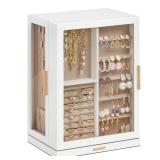 Glimmloop 360Â° Rotating Jewelry Box with 7 Drawers, Spacious Vertical Jewelry Organizer with Glass Window, Jewelry Storage Case, Dustproof & Moisture-resistant Design, White