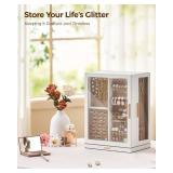 Glimmloop 360Â° Rotating Jewelry Box with 7 Drawers, Spacious Vertical Jewelry Organizer with Glass Window, Jewelry Storage Case, Dustproof & Moisture-resistant Design, White