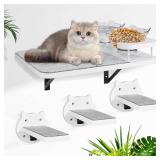 Y&ME YM Cat Wall Shelves, Cat Shelves and Perches for Wall, Cat Shelves Wall Mount, Cat Wall Furniture with 3 Cat Wall Steps, Cat Climbing Shelf Cat Scratch Post, Cat Wall Shelf with 2 Cat Food Shelf