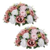 NUPTIO Large Flower Balls for Centerpieces - 2 Pcs 13.8in Diameter Dusty Rose & White Artificial Flower Ball Arrangement Bouquet Wedding Centerpieces for Tables - Fake Rose Flowers for Weddings Decor